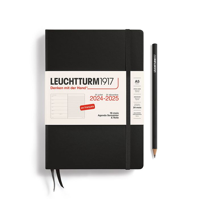 Weekly Planner & Notebook Medium (A5) 2025, 18 Months, Black, French